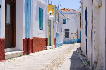 White narrow street of Koskinou, Rhodes, Greece