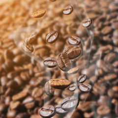 Fototapeta premium Coffee beans with sunlight in morning.