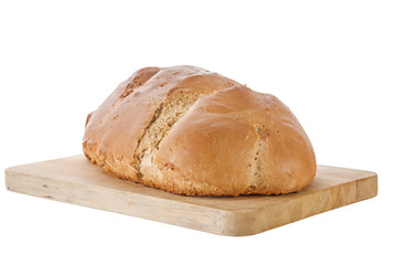 Homemade Golden Brown Rye Bread on Wooden Slicing Board