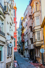 Obraz premium Narrow street with colourful houses. Istanbul, Turkey