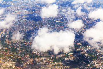 Obraz premium Beautiful Sky view through plane window