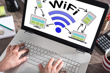 Wifi concept on a laptop screen