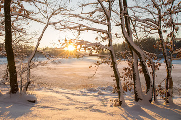 Fototapety  Zimowy zachód słońca