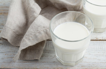 glass of milk on a white background