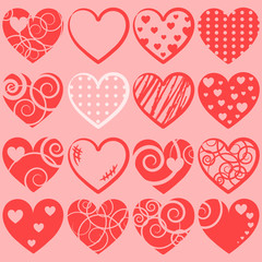 Obraz na płótnie Canvas Set of 16 vector hearts 