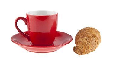 red coffee Cup and croissant