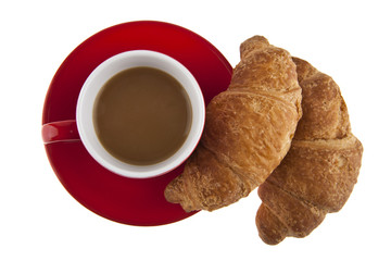red coffee Cup and croissant
