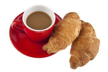 red coffee Cup and croissant