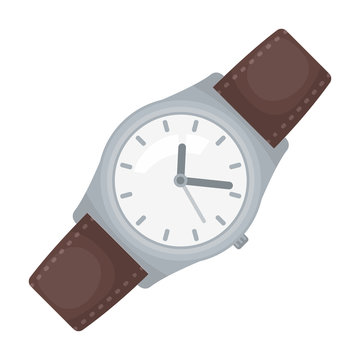 Classic wrist watch icon in cartoon style isolated on white background. Hipster style symbol stock vector illustration.