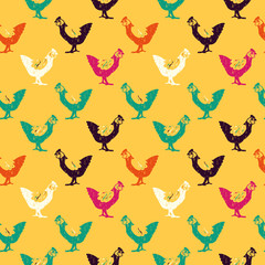 colored chicken doodle pattern