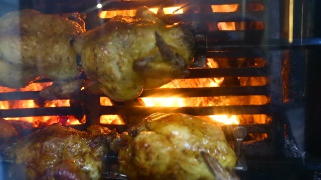 Chicken fried on a spit