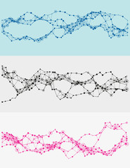 Modern abstract vector illustration with connected dots. Wavy mechanical construction. Complexity of modern analytical systems. Digital representation of informational flow. Element of design.
