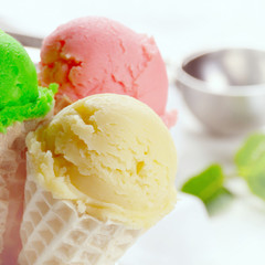 Ice cream cones and scoop