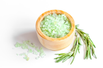 organic cosmetics with extracts of herbs rosemary on white background