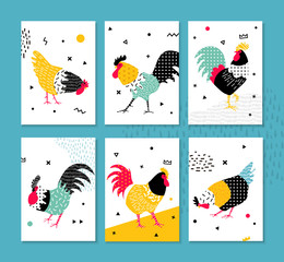 Set roosters in a pop art style. - 133489557