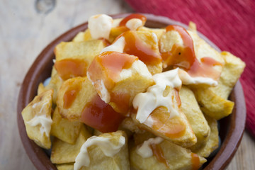 Typical Spanish (tapa of Patatas bravas)