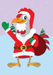 Rooster in a suit of Santa Claus