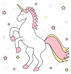 cute cartoon unicorn with pink and yellow stars vector illustration

