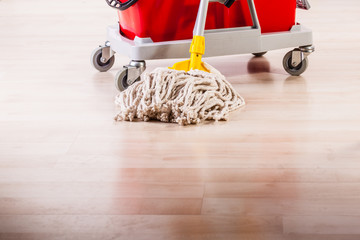 Cleaning the floor with mop