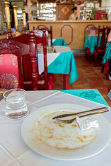 empty dirty plate in the dining room