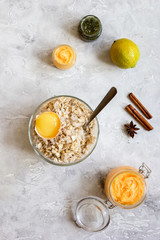 organic citrus scrub homemade on gray background top view