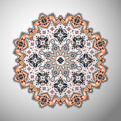 Ornamental round colorful geometric pattern in aztec style