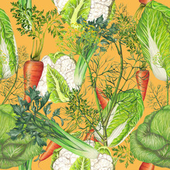Fototapety  Jednolity wzór ręcznie rysowane warzywa