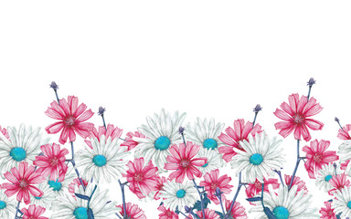 Obraz na płótnie Canvas Seamless border of hand drawn wildflowers
