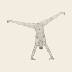 Sporty man doing handstand exercise. Gymnast. 3D Model of Man.