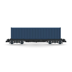 Cargo Container on Railroad Platform Isolated on White Background , Railway and Container Transport, Vector Illustration