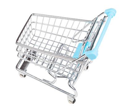 empty shopping trolley isolated on white