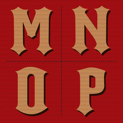 Cardboard alphabet western letters vintage design vector (m, n,
