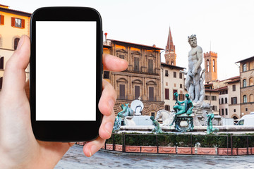Naklejka premium tourist photographs Piazza signoria with Fountain