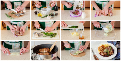 A Step by Step Collage of Making Fried Pork with Herb Butter