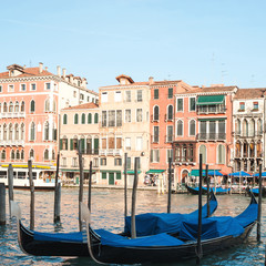 Fototapeta na wymiar Gondolas on Grande Canal in Venice, Italy