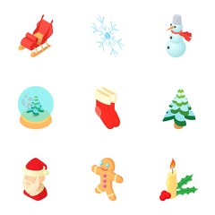 Winter holiday icons set, cartoon style