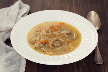 mushroom soup on white plate