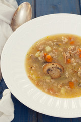 mushroom soup on white plate