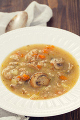 mushroom soup on white plate