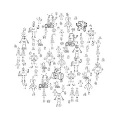Robot doodles vector.