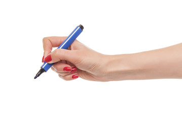 Female hand holds marker.