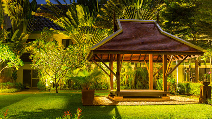 Fototapeta premium Wooden gazebo in the hotel on Karon beach, Phuket island,Thailand