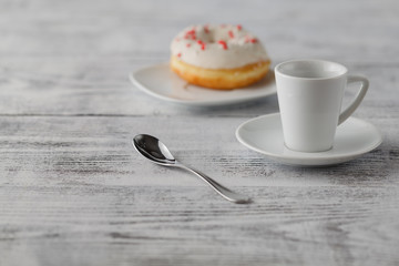 Food present for valentines day. Donut and coffee