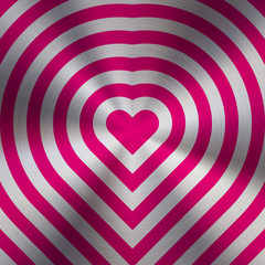 Magenta metal abstract heart technology background with circular polished, brushed concentric texture, chrome, silver, steel, aluminum for design concepts, web, prints, wallpapers. Vector illustration