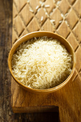 White rice in wooden bowl