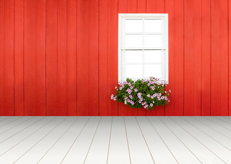 red wooden wall with modern windows