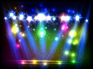 Fototapeta na wymiar party, stage, disco, light, spotlights background