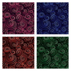 Set of abstract swirls seamless pattern. Vector illustration. 