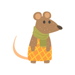 Muse In Checkered Pants And Scarf, Forest Animal Dressed In Human Clothes Smiling Cartoon Character