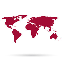 World map red on a white background